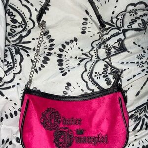 Juicy Couture Hot Pink Satin Shoulder Bag with Black Trim